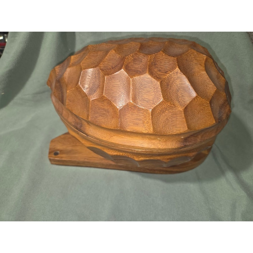 Vintage Hand Carved Wooden Walnut Shaped Nut Bowl with Mallet and Picks - Picture 2 of 9